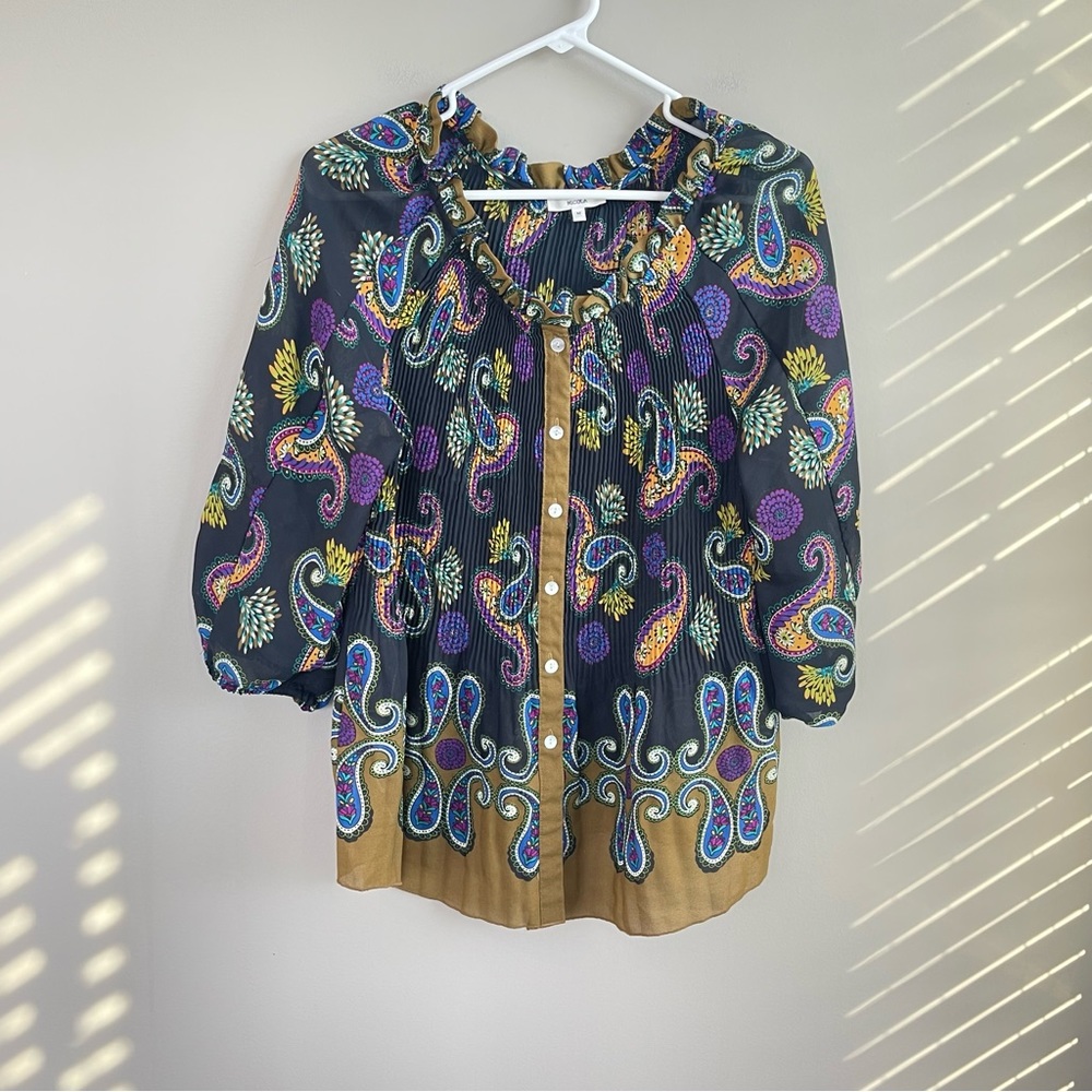 Nicola Paisley 3/4 Sleeve Fully Pleated Tunic M